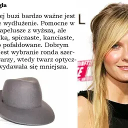 Szary kapelusz fedora i blondynka. Jaki kapelusz do okrągłej twarzy? Wybierz ten z szerszym rondem, by optycznie wyszczuplić buzię.